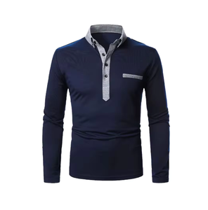 Solid European <b>Mens</b> <b>Long</b> <b>Sleeve</b> Cotton <b>Polo</b> <b>Shirt</b> Contrast Collar Anti Pilling Knitted Casual Golf <b>Shirt</b> Custom Logo Breathable - Product Image 5