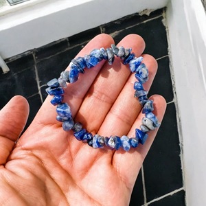 Natural <b>Blue</b> Sodalite Chip <b>Bracelet</b> Irregular Gemstone Beaded Stretch Bangle Healing Properties Inspirational Anti-Anxiety - Product Image 5