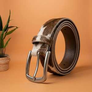 Riveted Cowhide Leather Square Buckle Heat-Transfer Printed Embroidery Solid Pattern Casual <b>Vintage</b> <b>Belt</b> Alloy Pin 3.5cm Width - Product Image 1