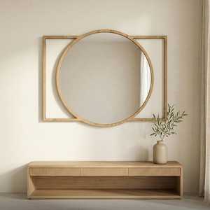 Modern Geometric Wooden <b>Wall</b> <b>Mirror</b> Center <b>Rectangular</b> Frame Decorative Accent <b>Mirror</b> Handmade Eco-Friendly for Home Interior - Product Image 1