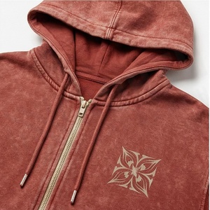Custom 400 Gsm Zipper <b>Tracksuit</b> Acid Wash Distressed Embroidery Baggy Trouser Hoodie Set Flared Unisex Gym Fitness Gear - Product Image 4