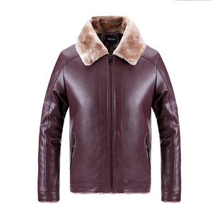 Blouson aviateur en cuir véritable noir pour homme, col en fausse fourrure, respirant, fermeture éclair épaisse, longueur normale, coupe-vent d'hiver, moto - Product Image 2