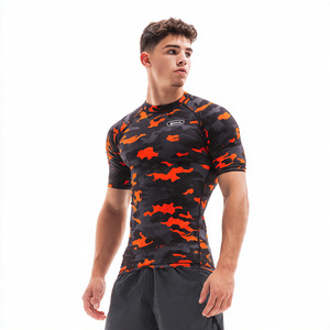 Camouflage Print <b>Base</b> <b>Layer</b> Rash Guard <b>Men's</b> 100% Polyester Compression Print Rash Guard <b>Mens</b> Short Sleeve Camo Fitness Tops - Product Image 3
