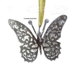 Décoration de Noël suspendue en forme de papillon, finition argentée, qualité exceptionnelle et authentique, avec boîte, motif Père Noël, pour cadeau - Product Image 1