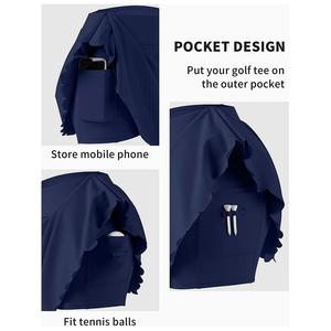 Women's <b>Navy</b> Blue Tennis Crop <b>Top</b> And Skirt Set Round Neck Sleeveless Moisture Wicking Breathable Summer Sport Wear - Product Image 3