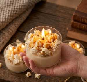 Vela Aromática Artesanal de Palomitas de Maíz en Frasco de Vidrio con Cubierta de Cera de Caramelo, Vela Decorativa de Cera de Soja Perfumada para el Hogar, Regalo - Product Image 3