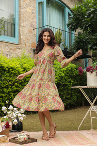 Elegant Hand Block Print Cotton Women Dress With Sewing Pattern Maxi Standard <b>Plus</b> <b>Size</b> New Arrival Women Clothing Custom Dress - Product Image 6