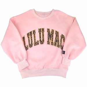 เสื้อสเวตเชิ้ตคอกลมโอเวอร์ไซส์สีชมพู LULU MAC ลายเสือดาวปักลายปักแบบแอพพลิเคชั่น  แบบสวมใส่ได้ทั้งชายและหญิง สไตล์ลำลอง  ถักนิตติ้งสำหรับฤดูใบไม้ร่วง  ชุด 2 ชิ้น - Product Image 1