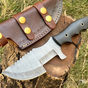 Cuchillo de caza/tracker de 10 pulgadas de largo total, hecho a mano, con punta serrada industrial, de acero de Damasco y mango de Micarta, para camping, ODM/OEM - Product Image 1