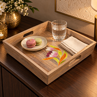 Plateau en bois naturel émaillé, plateau de service floral, plateau décoratif pour la salle à manger, plateau à poignée découpée, plateau de service en bois, articles de service pour la cuisine