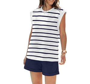 2 Piece Outfits for Women Lightweight Matching Lounge Sets <b>Cap</b> Sleeve Top and Elastic Waited Shorts - Product Image 3