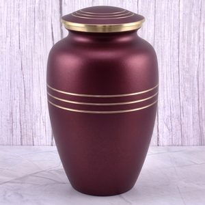 <b>Red</b> and Gold Horizontal Stripes Brass Adult Cremation Urn with matte surface for Human Ashes, Funeral Memorial Urn - Product Image 3