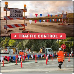 Banderas Triangulares de 105 pies, 7x10, Rojo, Azul y Blanco, 45 Piezas, Alta Visibilidad, para Señalización de Seguridad, para Piscina - Product Image 6