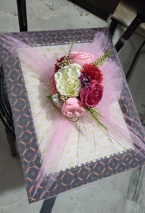 Elegant Handmade Floral Shagun Tray for Wedding Gifts Decorative Puja Basket Pink Net Engagement Hamper Tray - Product Image 2