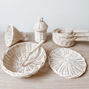 Handcrafted Rattan Kitchenware Set <b>Pots</b> <b>Pans</b> Tray Pretend Play Cooking <b>Toys</b> Eco Friendly Miniature Kitchen Utensils Playset - Product Image 4