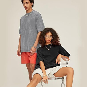 Men Fashion Summer <b>Set</b> Acid Wash T Shirt Shorts Cotton Casual Loose Fit Matching Outfit - Product Image 4