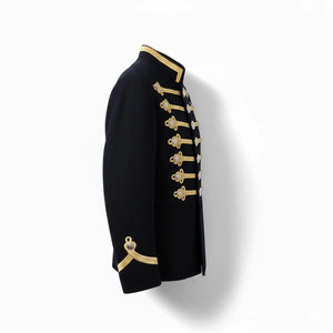 Blouson d'hiver vintage pour homme en laine noire et polyester, doublé, écologique, à double boutonnage, avec boutons brodés dorés et col montant - Product Image 1