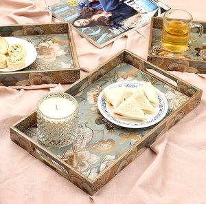 Plateau et assiette rectangulaires décoratifs en bois peints à la main avec motif floral, de qualité alimentaire, pour mariage, maison et repas - Product Image 5