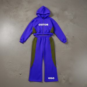 Ensemble de survêtement personnalisé bleu ciel, comprenant un sweat à capuche court et ample zippé en molleton épais et un pantalon de survêtement à épaules tombantes - Product Image 5