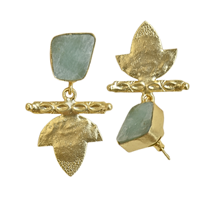 Boucles d'oreilles pendantes en Amazonite plaqué or 18 carats faites à la main, forme végétale classique et tendance, bijoux unisexe en alliage de laiton, sertissage clos, style bohème chic - Product Image 3