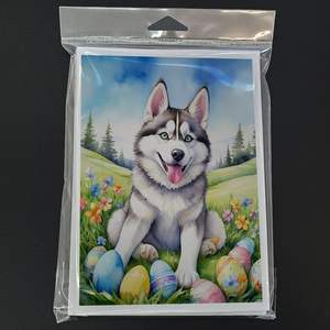 Whimsical Siberian Husky Easter Egg Hunt A7 Tarjetas de notas Paquete de 8 tarjetas en blanco con sobres Tarjetas de felicitación de tamaño 5x7 - Product Image 3
