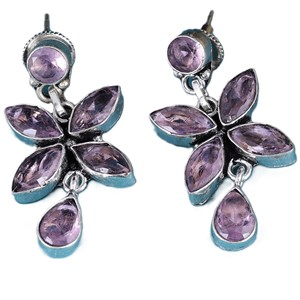Pendientes Colgantes Florales de Plata Oxidada Hechos a Mano con Amatista, Joyería de Moda para Mujer, Fabricante - Product Image 4