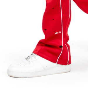 Pantalon de survêtement rouge pour homme avec bande latérale blanche, taille élastique, respirant, décontracté, imprimé personnalisé, style hip-hop, effet peinture éclaboussée - Product Image 4