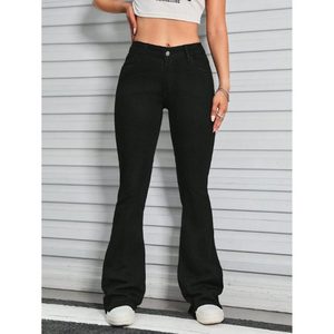 Jeans de Mezclilla Negros, Ajustados, con Corte de Campana, para Mujer, Tejido Transpirable Ecológico, Estilo Urbano, Talla 26 40 - Product Image 1