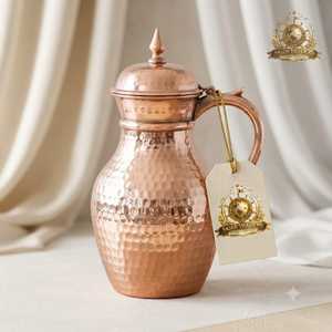 Jarra de agua de cobre puro martillado con tapa y asa, beneficios ayurvédicos para la salud, jarra tradicional para bebidas, para la cocina - Product Image 1