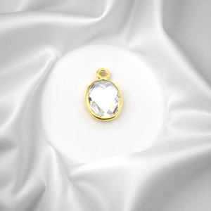 Pendentif Breloque Ovale en Quartz Clair Facetté Minuscule, Sertissage en Argent Sterling Plaqué Or, pour Bijoux DIY - Product Image 1