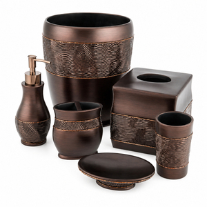 8-Piece Hammered Copper <b>Bathroom</b> <b>Accessories</b> <b>Set</b> Wholesale Stainless Steel Rose Gold Vanity Organizer Pump for Hotel Home Decor - Product Image 6