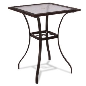 28.5 Inch Outdoor Patio Table with <b>Square</b> Glass Top and Rattan <b>Edging</b> - Product Image 1