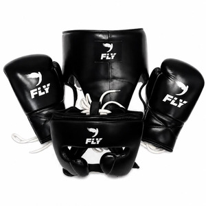 Premium Leather Boxing Gloves Headgear and Groin Guard Set for Training Sparring and Fitness Protection - Product Image 1