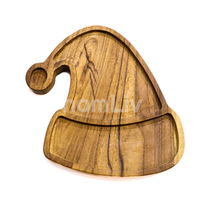 Bandeja de Madera de Teca para Servir con Diseño de Gorro Navideño, Plato de Madera Pulida para Aperitivos y Postres, Decoración para Fiestas Navideñas, Sostenible - Product Image 2
