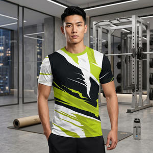 เสื้อยืดผู้ชายพิมพ์ลายแบบซับลิเมชั่น ทรงสปอร์ต แขนสั้น คอกลม ลายเรขาคณิต แห้งเร็ว ทรงปกติ ผ้าโพลีเอสเตอร์ 100% - Product Image 6