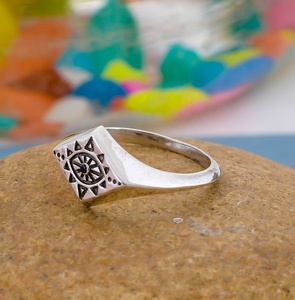 925 Sterling Silver Natural Black Onyx <b>Evil</b> <b>Eye</b> Design <b>Ring</b> Vintage Geometric Pattern Gemstone <b>Rings</b> Wholesale Jewelry - Product Image 2