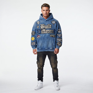 Custom <b>Men</b> Winter Acid Washed Embroidery Vintage Fleece Oversized Heavyweight Breathable Windproof Pullover <b>Hoodie</b> - Product Image 1