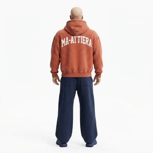 Mens Washed Rust <b>Orange</b> Zip Up Hooded Tracksuit Set Graphic Print Streetwear <b>Hoodie</b> and Jogger Pants - Product Image 3