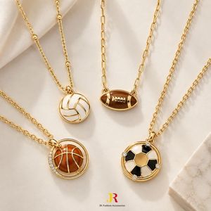 Collier de volley-ball personnalisé avec breloque en émail, bijoux en acier inoxydable plaqué or 18 carats pour marques en gros - Product Image 1