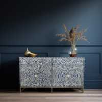 Table de Chevet Moderne de Luxe au Design Ferme Personnalisé avec Incrustations en Os, Meuble Durable et Écologique pour Salon – Nouveauté