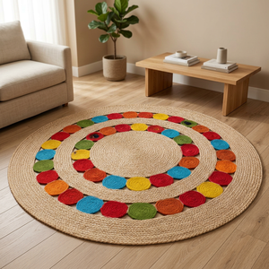 <b>Round</b> Geometric <b>Jute</b> Area <b>Rug</b> Machine Made Flat Pile Eco Friendly Modern Living Room Non-Slip Natural Orange Black Beige Made BD - Product Image 4