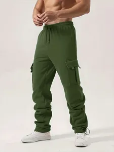 Pantalon de survêtement pour homme, coupe droite, décontracté, automne-hiver, pantalon de jogging pour homme, pantalon de sport, pantalon de gym, couleur unie, pantalon multi-poches - Product Image 1