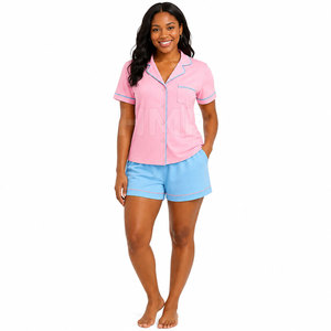 Conjunto de Pijama HMR Sisterhood Sorority con Estampado Simple, Ropa de Dormir de Manga Corta Suave y Tejida para Mujer, Conjunto de 2 Piezas - Product Image 1