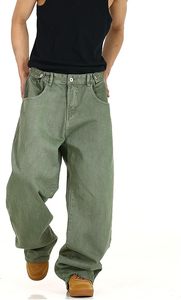 Pantalones vaqueros de mezclilla encerada de pierna ancha para hombre, talla grande, corte holgado, cintura media, color liso, algodón, casuales, con cierre de botón, tela tejida - Product Image 3