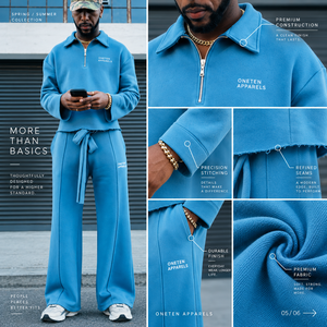 Unisex Lightweight <b>2</b>-in-<b>1</b> Light Blue Quarter-<b>Zip</b> Tracksuit Set Full Sleeve Regular Fit Solid Color Streetwear Casual <b>Sweatshirt</b> - Product Image 6