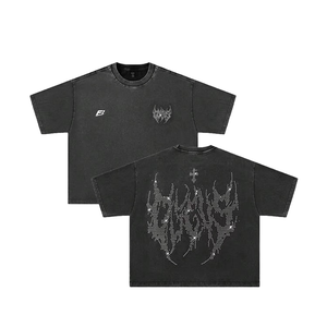 T-shirts Homme Streetwear Personnalisés en Gros, Design Hip Hop Strass, Coton Oversize Délavé Vintage 300G, Fournisseur Américain Personnalisé - Product Image 1