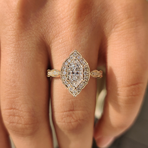 Anillo de Compromiso de Oro con Diamante Marquesa Holandés de Alta Calidad y Estilo Vintage, Joyería Nupcial de Laboratorio, Proveedor Mayorista - Product Image 4