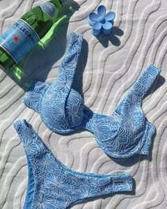 Conjunto de bikini de cuello alto para mujer, traje de baño de dos piezas, top acolchado, parte inferior con lazo ajustable, para piscina o vacaciones de verano - Product Image 5