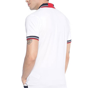 Men's <b>White</b> Cotton <b>Polo</b> Shirt Short Sleeve Striped Color Blocked Casual Breathable Regular Fit Oxford Weave <b>Polo</b> Shirts - Product Image 3
