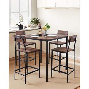 5PCS 35\" Bar <b>Table</b> Set Rounded Edge Design <b>Square</b> Pub <b>Table</b> Four Stools Walnut Black Color for Living Dining <b>Kitchen</b> Furniture - Product Image 2